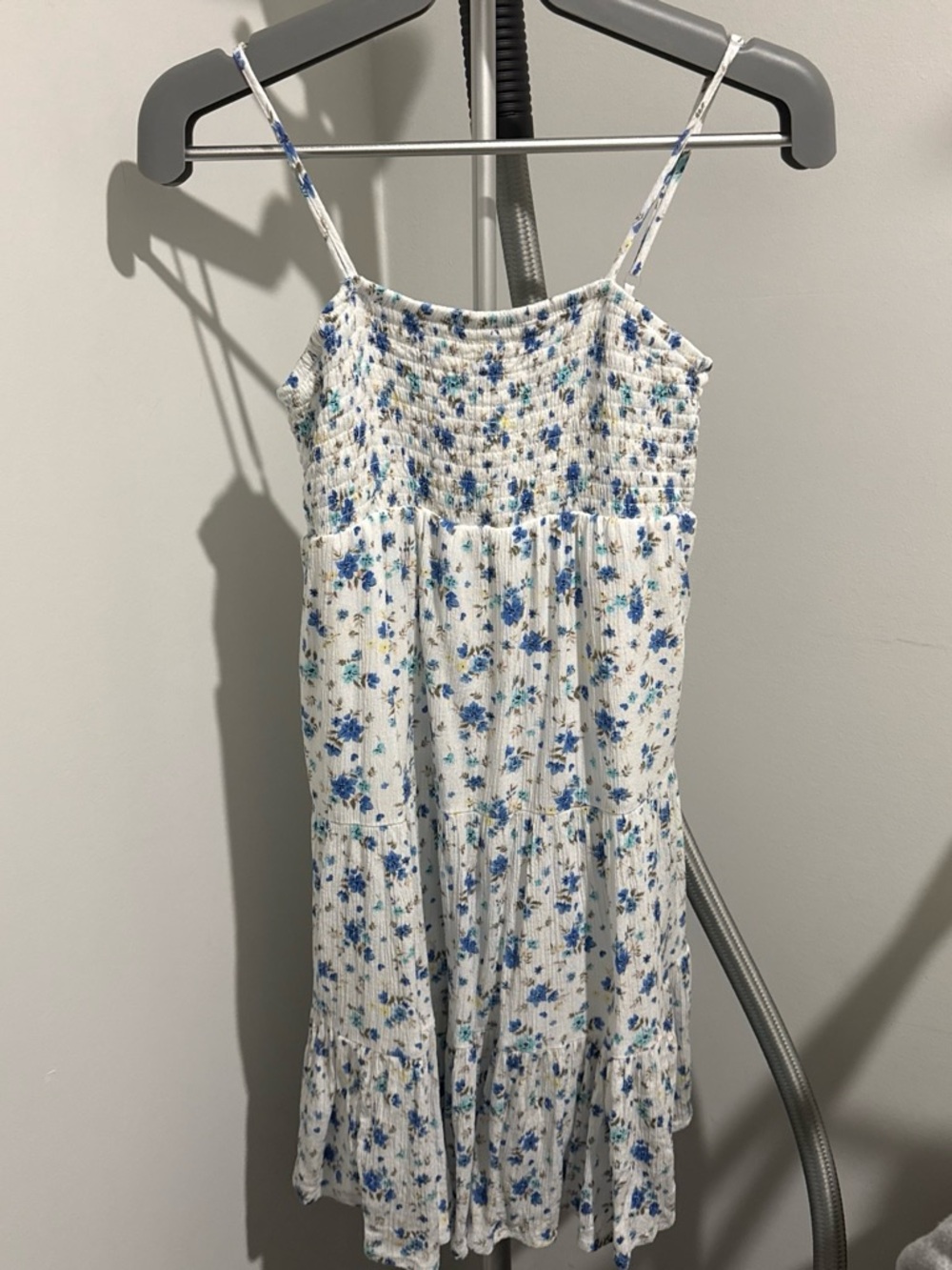No Boundaries White Mini Dress with Blue Floral Print
